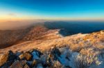 Sunrise On Deogyusan Mountains Covered With Snow In Winter,south Korea Stock Photo