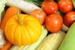 Fresh Vegetables Arrange On The Wood Table Stock Photo