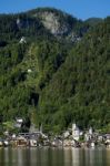 View Of Hallstatt From Hallstatt Lake Stock Photo