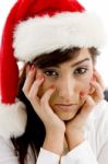 Female Wearing Christmas Hat Stock Photo