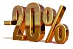 3d Gold 20 Twenty Percent Discount Sign Stock Photo