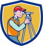 Surveyor Geodetic Engineer Theodolite Shield Cartoon Stock Photo