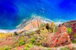 Beautiful Colorful Coastal Landscape With Blue Sea Stock Photo