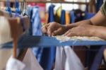 Girl Weaving Traditional Sarong Stock Photo