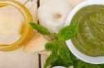 Italian Basil Pesto Sauce Ingredients Stock Photo