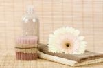 Towels, Flower, Candle And Aromatic Sand Stock Photo