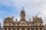 Townhall In Lyon With French Flag Stock Photo