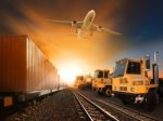 Industry Container Trainst Running On Railways Track Plane Cargo Stock Photo