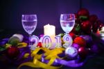 Glasses Of Champagne And New Year Decorations Stock Photo