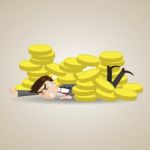 Cartoon Businessman Under Stack Of Gold Coin Stock Photo