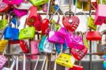 Seoul - March 28 : Love Padlocks At N Seoul Tower Or Locks Of Love Is A Custom In Some Cultures Which Symbolize Their Love Will Be Locked Forever At Seoul Tower On March 28,2015 In Seoul,korea Stock Photo