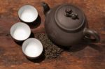 Chinese Green Tea Pot And Cups Stock Photo