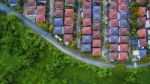 Aerial View Of Good Environmental Home Village And Green Space Of Natural Field Stock Photo