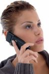 Beautiful Woman Busy On Phone Call Stock Photo