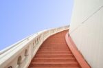 Red Stairway Of Golden Mountain In Thailand Stock Photo