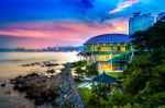 Busancityscape And Gwangan Bridge At Sunset In South Korea Stock Photo