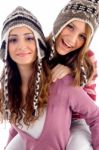 Two Girls Showing Happiness Together Stock Photo