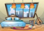 Cartoon  Illustration Interior Bedroom Stock Photo