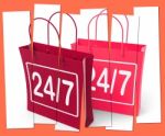 Twenty Four Seven Shopping Bags Show Hours Open Stock Photo