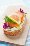 Sandwich With Smoked Salmon Stock Photo