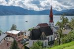 View Of The Evangelical Parish Church In Attersee Stock Photo