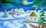 Winter  In A Old Ukrainian Traditional Village  At Christmas Eve Stock Photo
