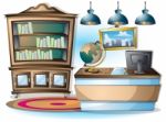 Cartoon  Illustration Interior Library Room With Separated Layers Stock Photo