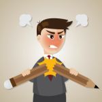 Cartoon Angry Businessman Broken Pencil Stock Photo