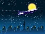 Airplane At Night Background Stock Photo