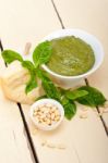 Italian Basil Pesto Sauce Ingredients Stock Photo