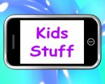 Kids Stuff On Phone Means Online Activities For Children Stock Photo