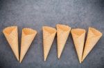 Flat Lay Ice Cream Cones Collection On Dark Stone Background . B Stock Photo