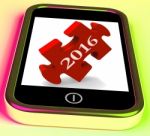 2016 On Smartphone Shows Future New Year Visions Stock Photo