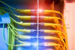 Fiber Optic With Servers In A Technology Data Center Stock Photo