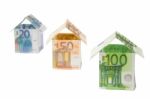 Three Houses Made Of Euro Notes Stock Photo