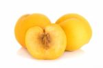 Yellow Peach Isolated On The White Background Stock Photo