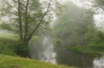 Misty Morning On The Small River Stock Photo