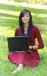 Pretty  Woman With Laptop Stock Photo