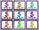 Dollar Symbols On Monitors Showing American Prosperity Stock Photo