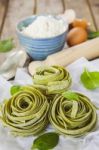 Traditional Italian Raw Homemade Spinach Pasta Stock Photo