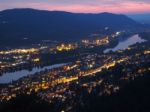 Landscape Of Drammen City, Night View In Norway Stock Photo