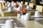 Public Dining Table Set Stock Photo