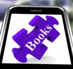 Books Smartphone Means E-book Or Reading App Stock Photo