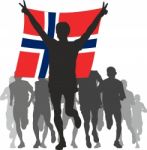 Winner With The Norway Flag At The Finish Stock Photo