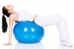 Exercise On The Big Blue Ball Stock Photo