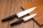 Kitchen Knives On Wood Stock Photo