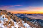 Beautiful Landscape At Sunset On Deogyusan National Park In Winter,south Korea Stock Photo