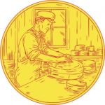 Swiss Cheesemaker Traditional Cheese Circle Drawing Stock Photo