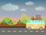 Side View Of Vintage Passenger Van Car With Mountain Background Stock Photo