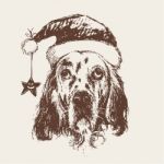 Dog With Santa Claus Hat Hand Drawn Stock Photo